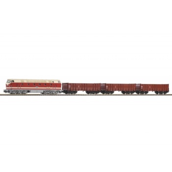 Piko H0 Starter Set DR BR 119 w 3 High Side Gondolas Eal, PIKO A-track w. Railbed IV
